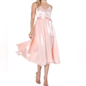 LULUS Bubbly Brightness Blush Pink Two-Tone Sleeveless Midi Dress size L NWT